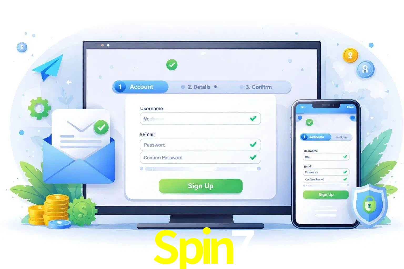 Registro de nuevo usuario y configuración de cuenta Spin7