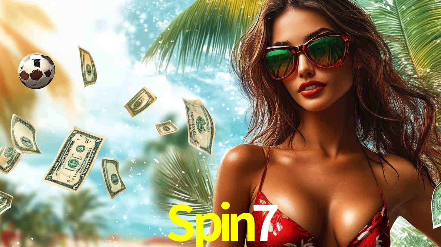 Una escena digital vívida inspirada en casino con Spin7 mostrado prominentemente, luces brillantes, fichas, cartas y acentos dorados.